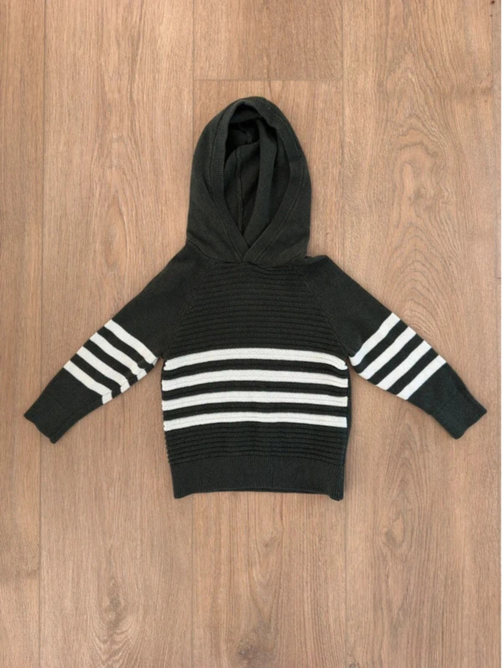 Cat & Jack Toddler Hooded Sweater 2T Black White Striped Knit Pullover Cozy